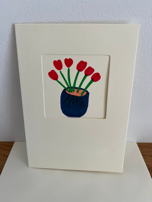 Vase of Red Tulip Flower Greeting Card