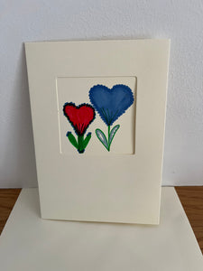 Blue & Red Heart Plants Greeting Card