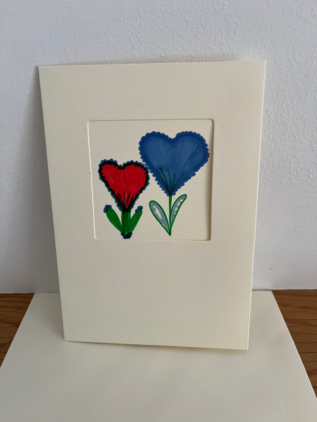 Blue & Red Heart Plants Greeting Card