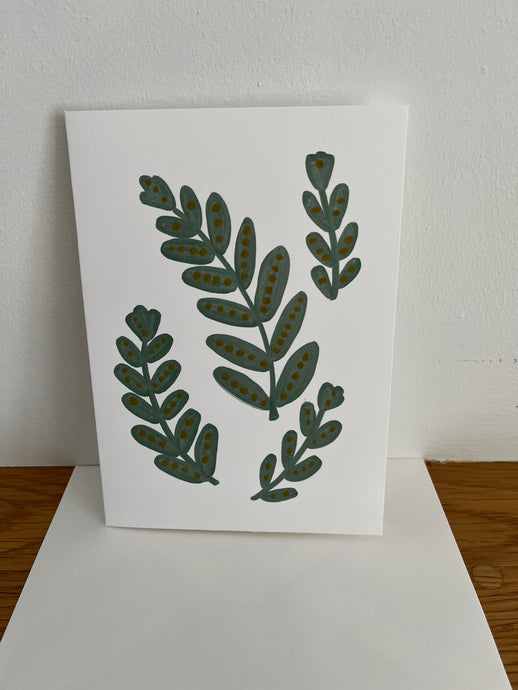 Green & Gold Fern Leaves Greeting Card