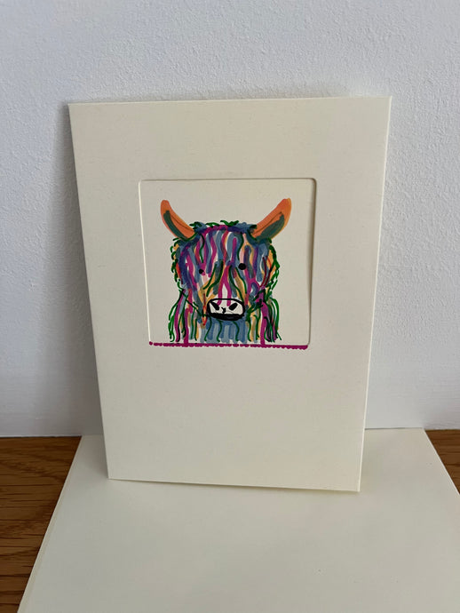 Colourful Highland Cow Greeting Card