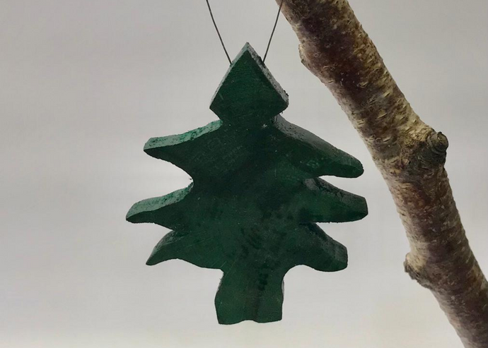 Handcrafted Rustic Oak Tree Shaped Wooden Green Decoration