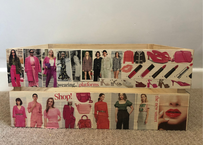 Bespoke Decoupage Wooden Storage Crate, Fashion Design