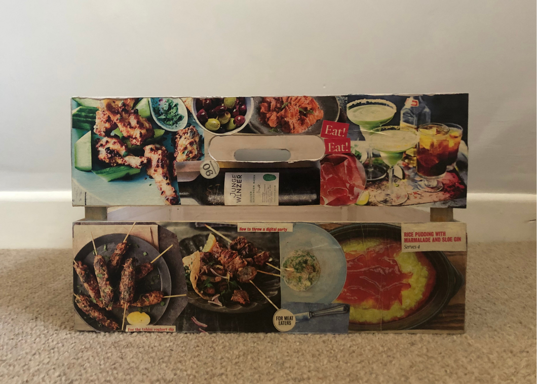 Bespoke Decoupage Wooden Storage Crate, Food Design